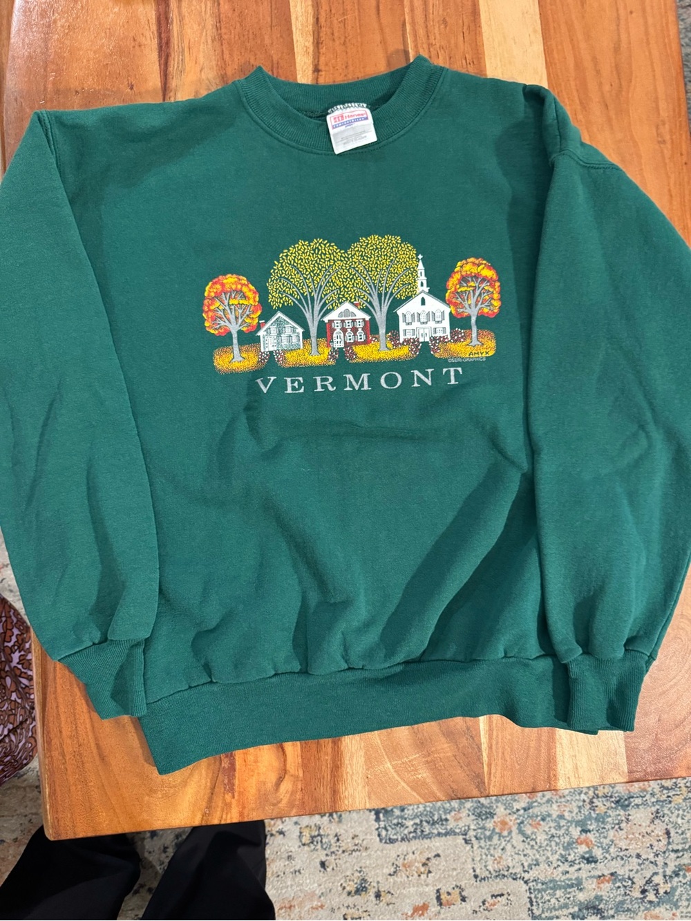 Hanes Green Vermont Crewneck Sweatshirt with Autumn Graphic